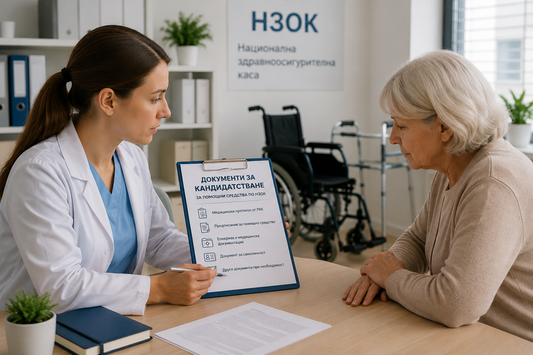 Медицински специалист консултира пациент относно необходимите документи за кандидатстване за помощни средства по НЗОК.
