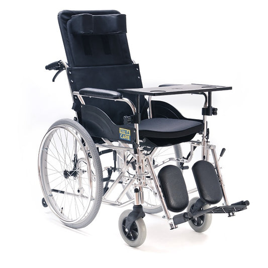 Черна рингова инвалидна количка Vitea Care Recliner VCWK703 с падаща облегалка
